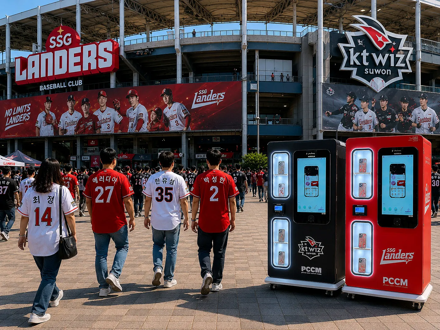 야구장 앞 SSG 랜더스·KT 위즈 PCCM 머신